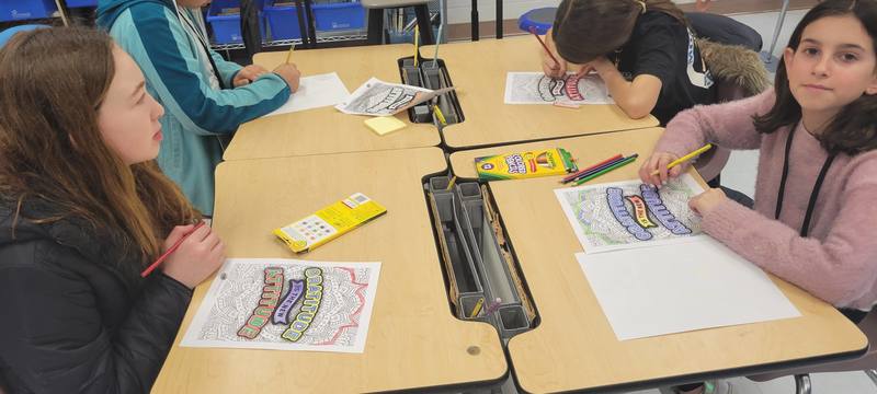 5th Grade students coloring for calm